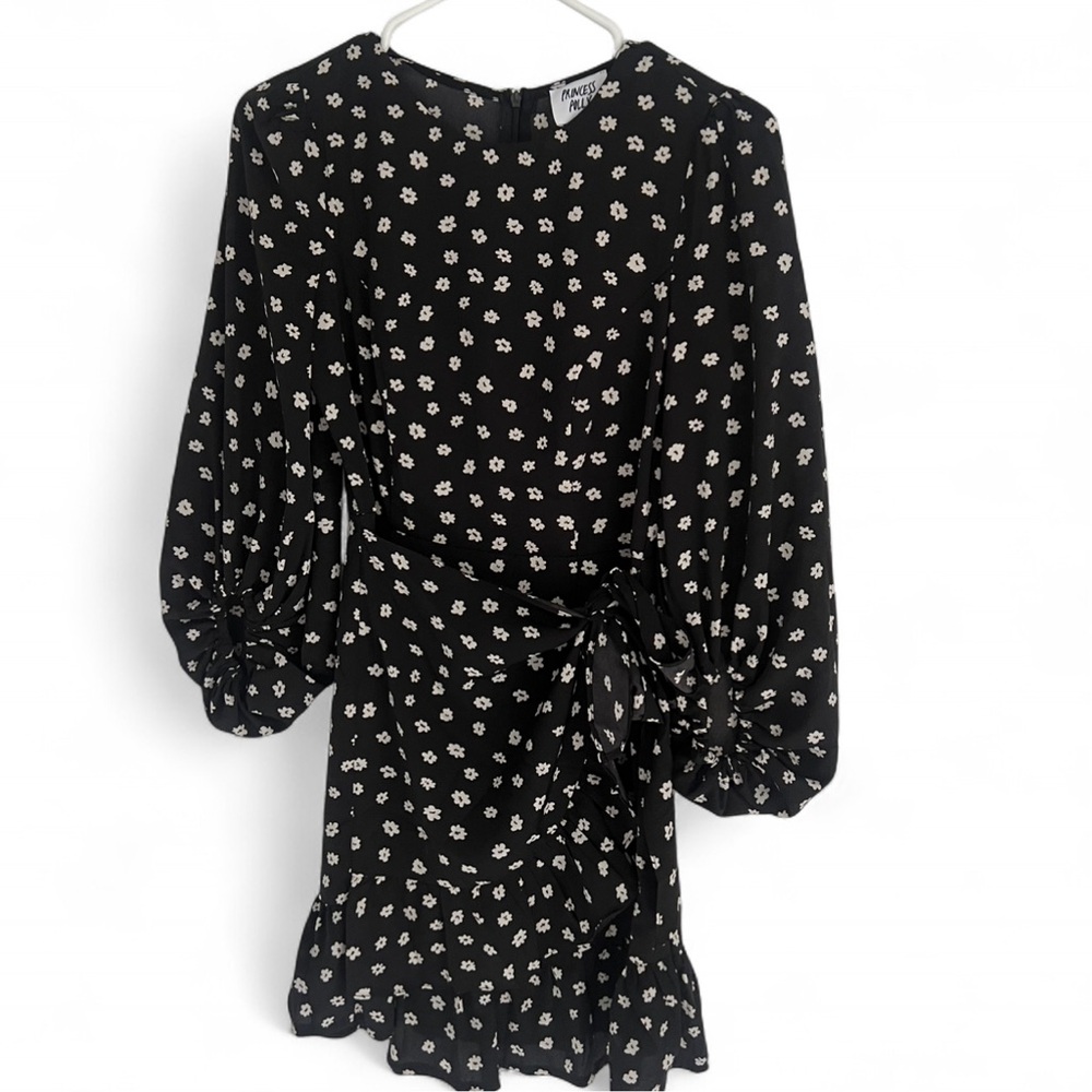 Princess Polly Black Dress with White Floral Print